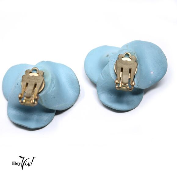 Vintage Blue Rose Clip On Earrings 3D Blooming Effect 1.5" Across - Hey Viv - Picture 2 of 4
